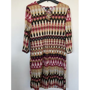 NEW Tacera Women’s Pull Over 3/4 Sleeves Printed Knee Length Dress Black/Brown L